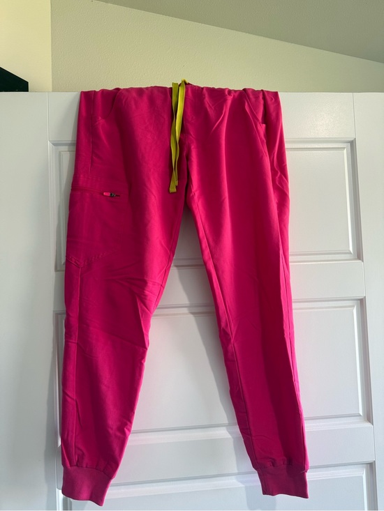 Figs Pants - Figs Hot Pink Jogger Pants with Yellow Drawstring
